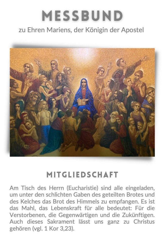Aufnahmekarte des Messbundes mit dem Bild Maria, Königin der Apostel